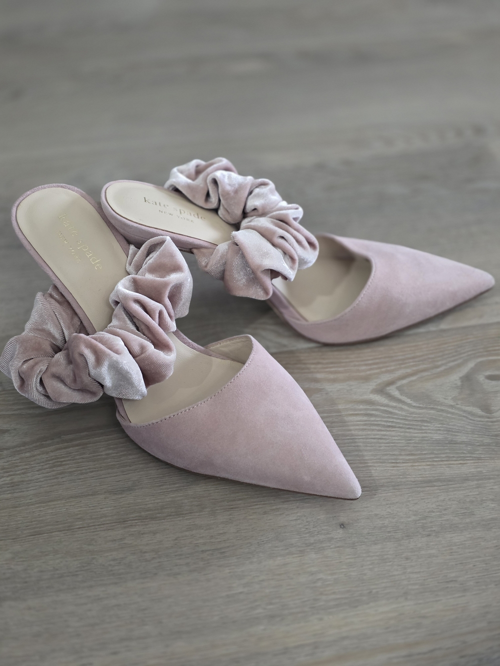 Kate Spade Pink Velvet Scrunchie Strap Pointed Toe Mule